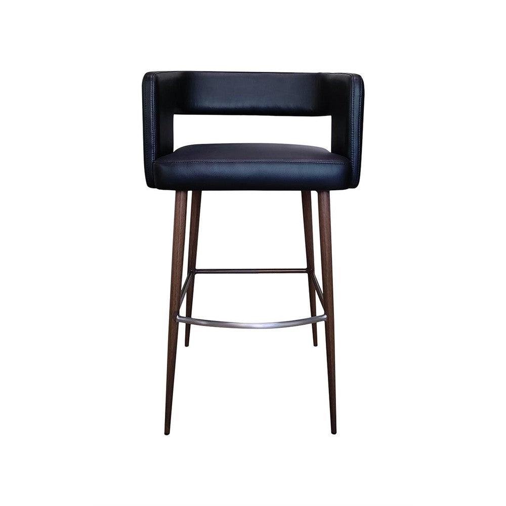 Indoor Curved Open Back Bar Stool with Metal Frame and Black Vinyl Upholstery