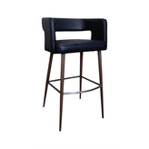 Indoor Curved Open Back Bar Stool with Metal Frame and Black Vinyl Upholstery