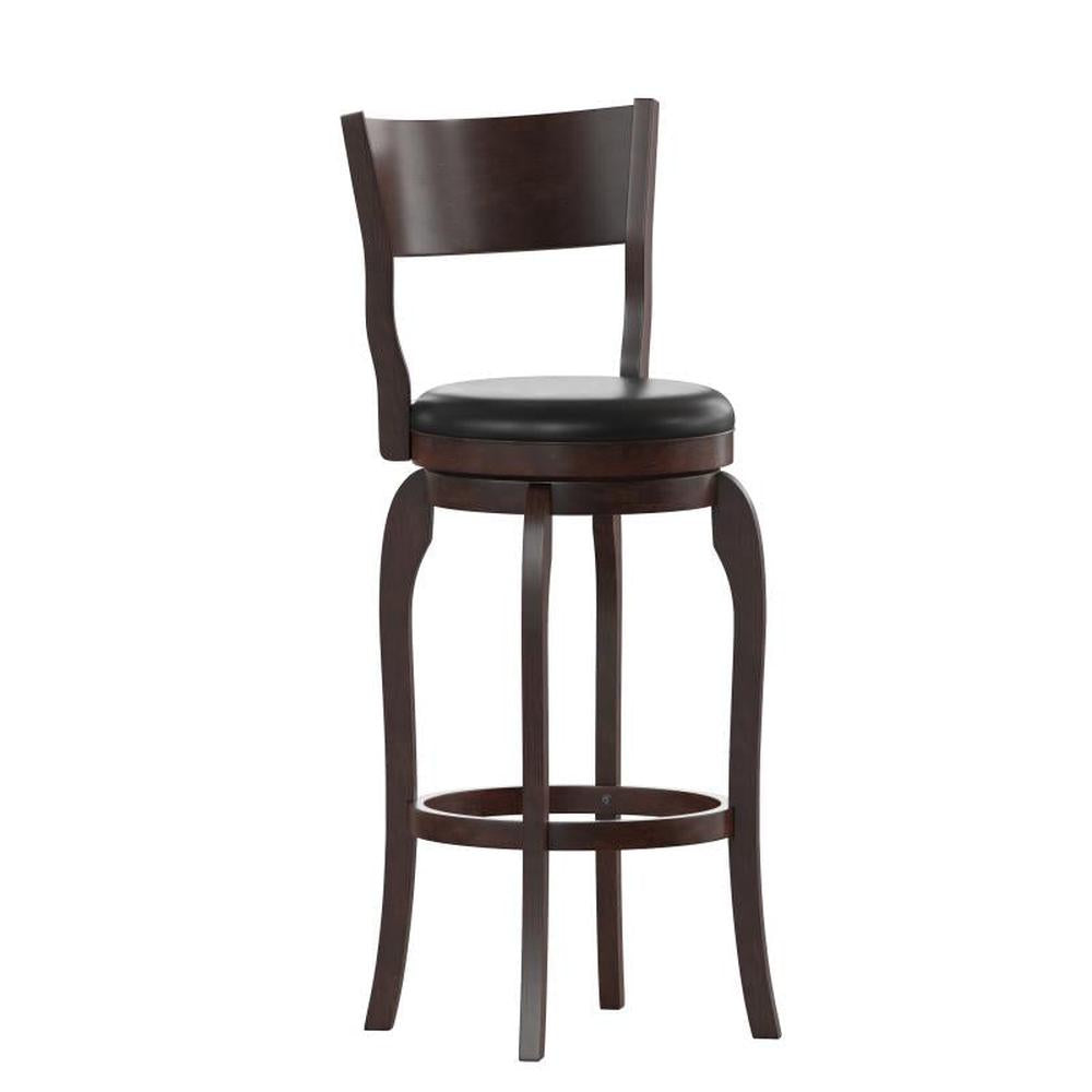 Nichola Classic Upholstered Open Back Swivel Bar Height Pub Bar Stool with Bowed Wooden Frame