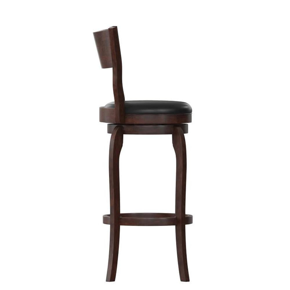 Nichola Classic Upholstered Open Back Swivel Bar Height Pub Bar Stool with Bowed Wooden Frame