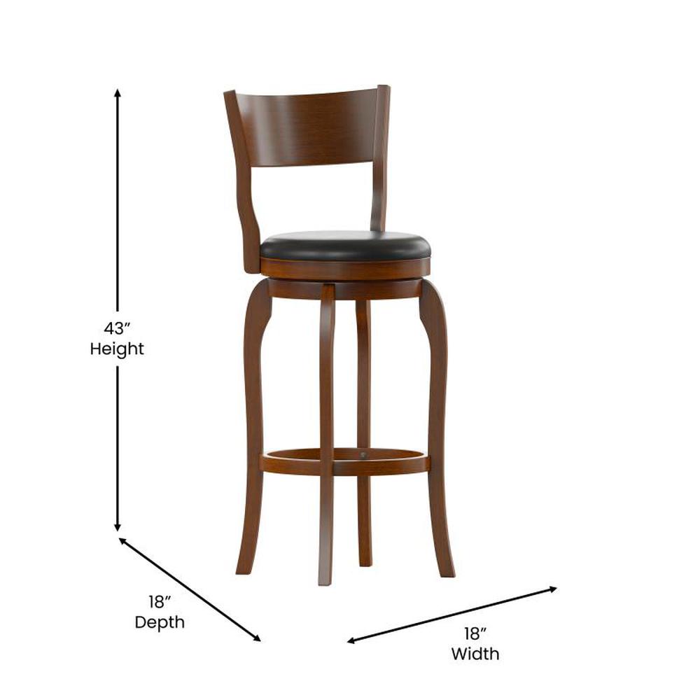 Nichola Classic Upholstered Open Back Swivel Bar Height Pub Bar Stool with Bowed Wooden Frame