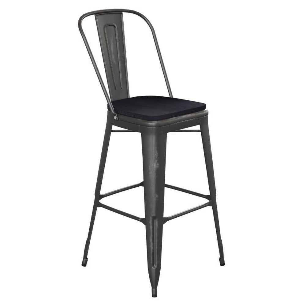 Carly Black Metal Outdoor Barstool with Black Poly Resin Wood Seat