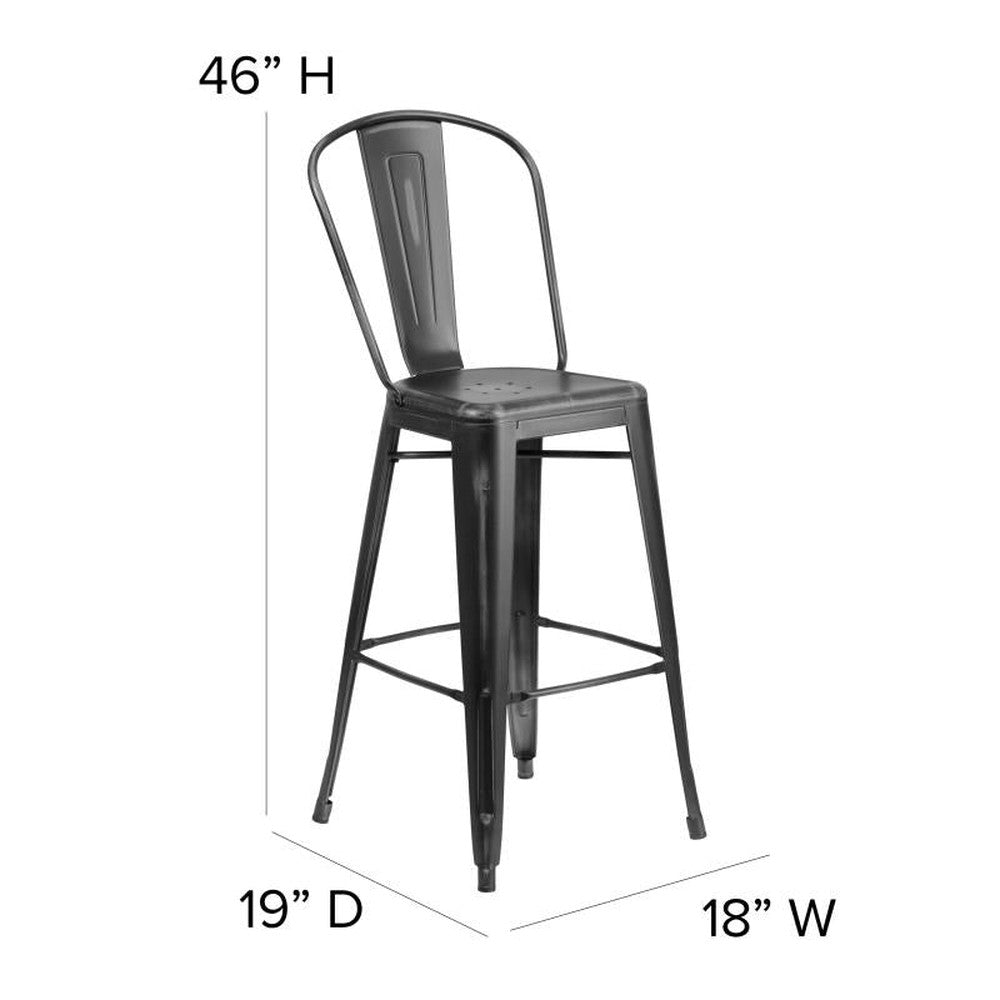 Carly Black Metal Outdoor Barstool with Black Poly Resin Wood Seat