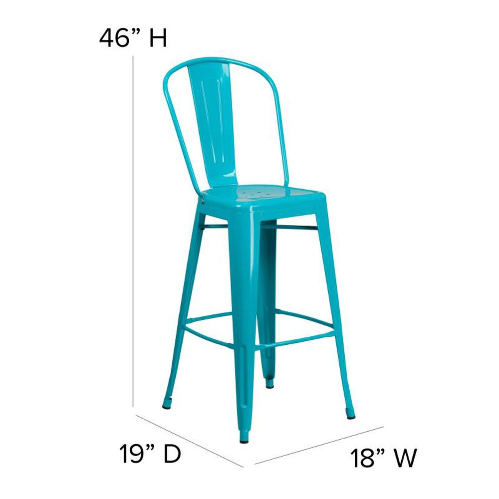 Tolix Style 30'' High Metal Outdoor Bar Stool with Back