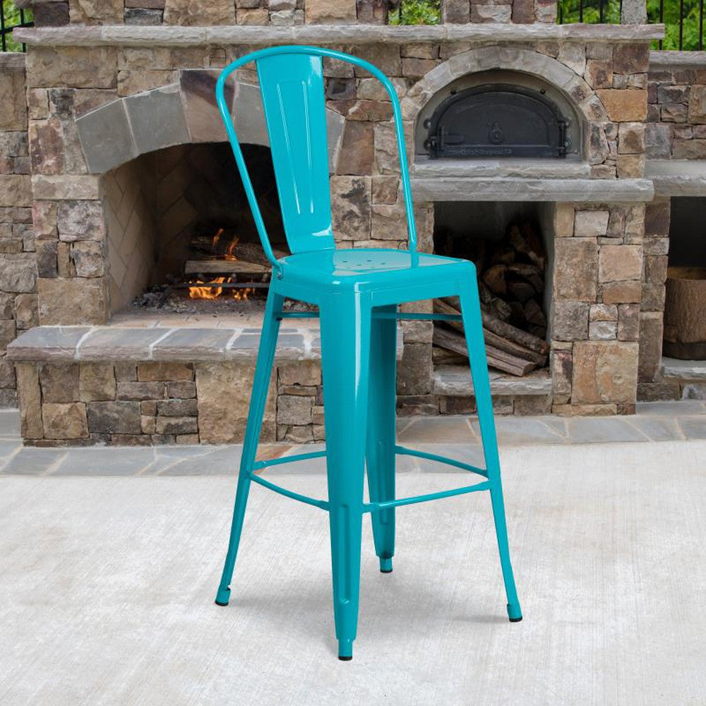 Tolix Style 30'' High Metal Outdoor Bar Stool with Back