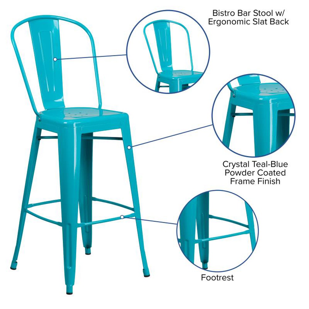 Tolix Style 30'' High Metal Outdoor Bar Stool with Back