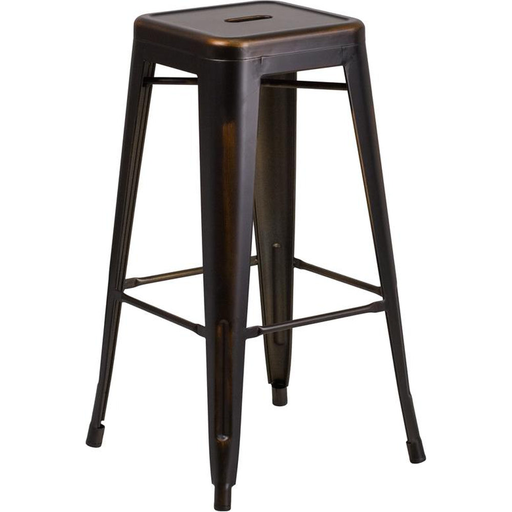 Tolix Style 30'' High Backless Distressed Metal Outdoor Bar Stool