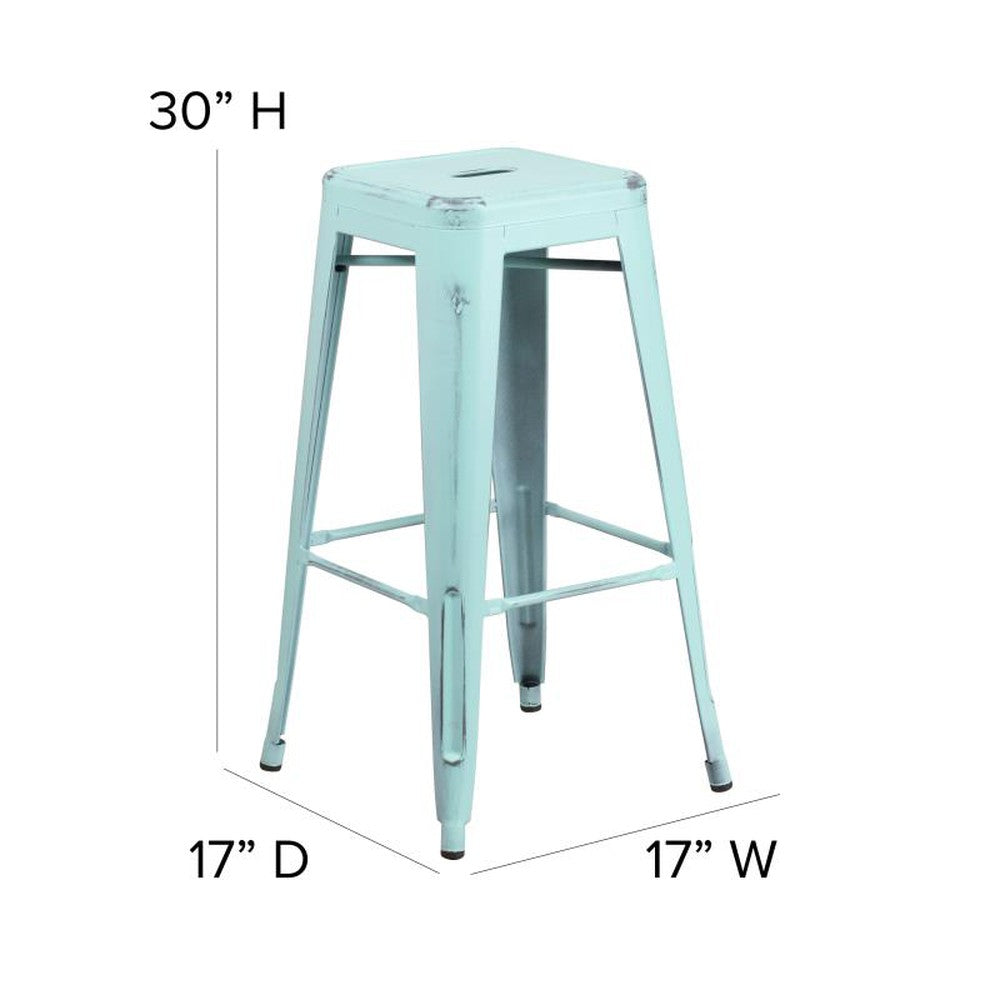 Tolix Style 30'' High Backless Distressed Metal Outdoor Bar Stool