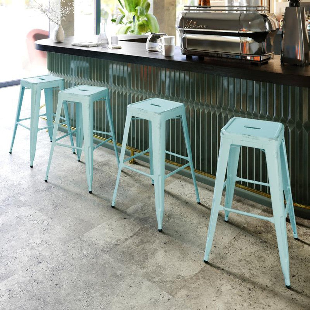 Tolix Style 30'' High Backless Distressed Metal Outdoor Bar Stool