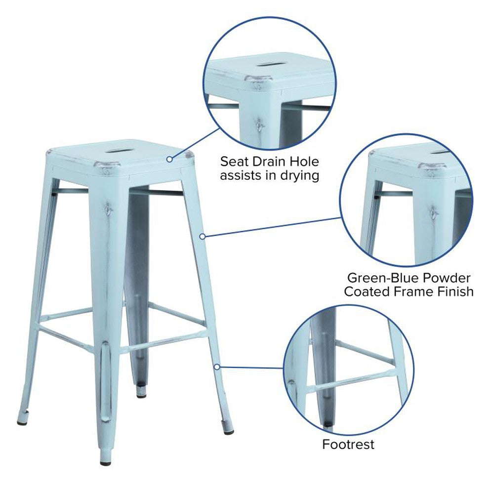 Tolix Style 30'' High Backless Distressed Metal Outdoor Bar Stool