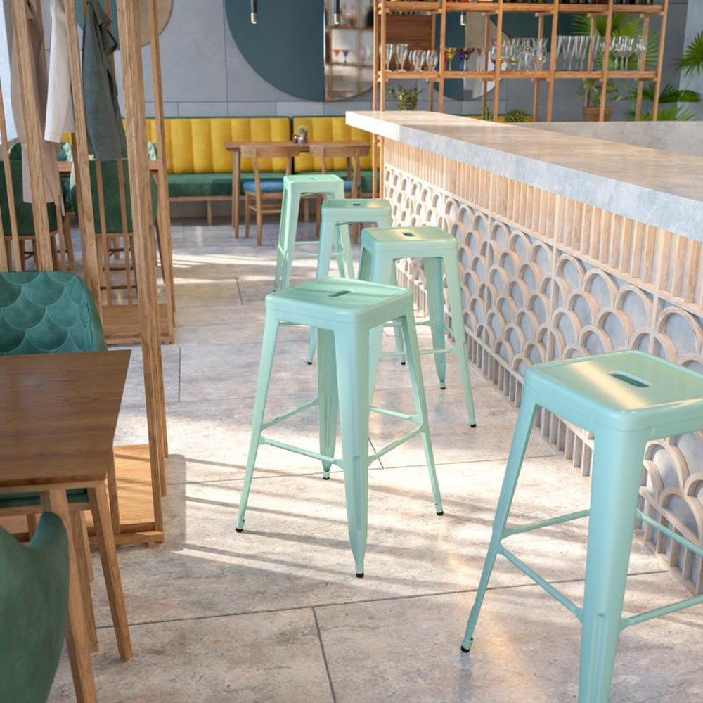 Tolix Style 30'' High Backless Outdoor Bar Stool