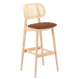 European Beech Wood Modern Round Rattan Back Bar Stool