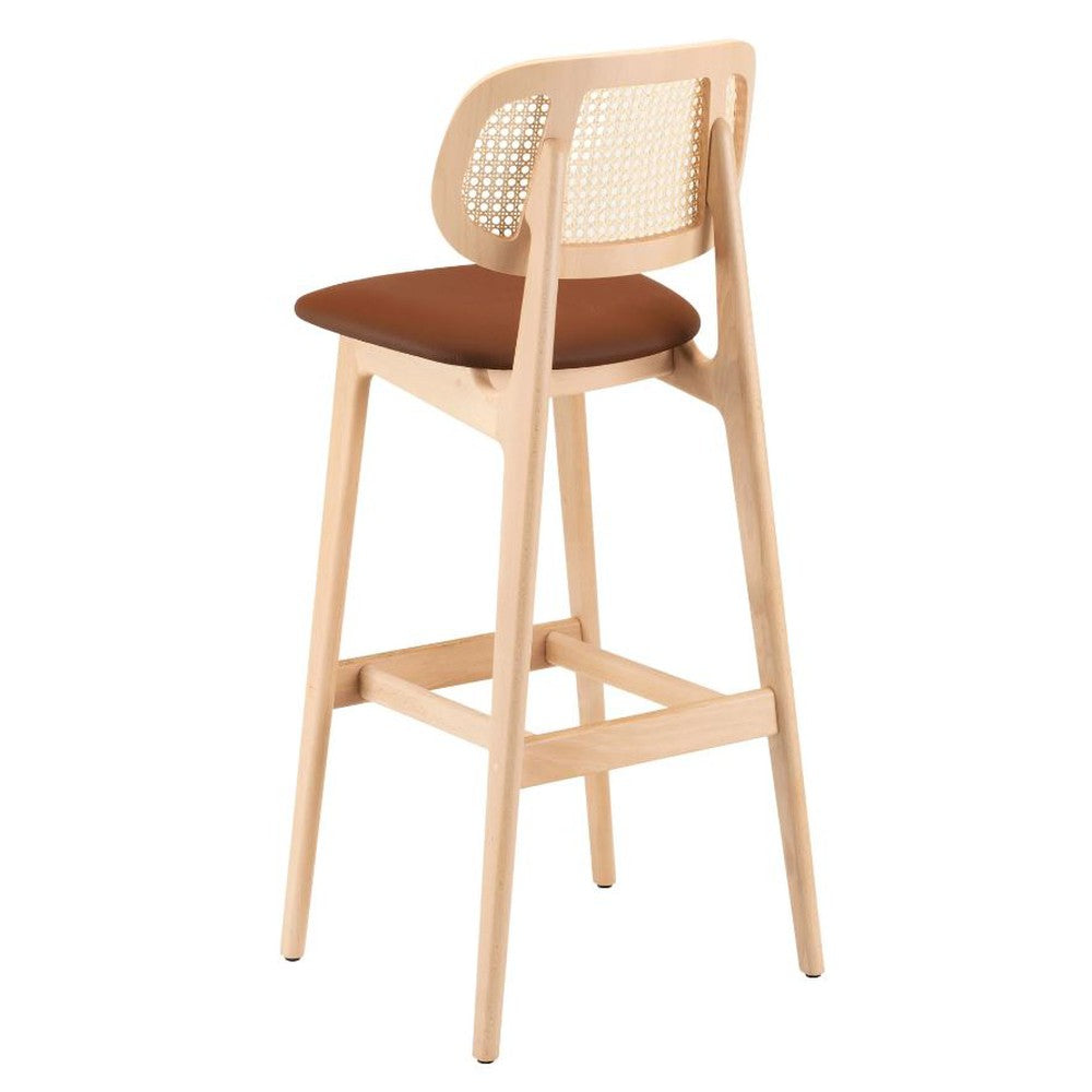 European Beech Wood Modern Round Rattan Back Bar Stool