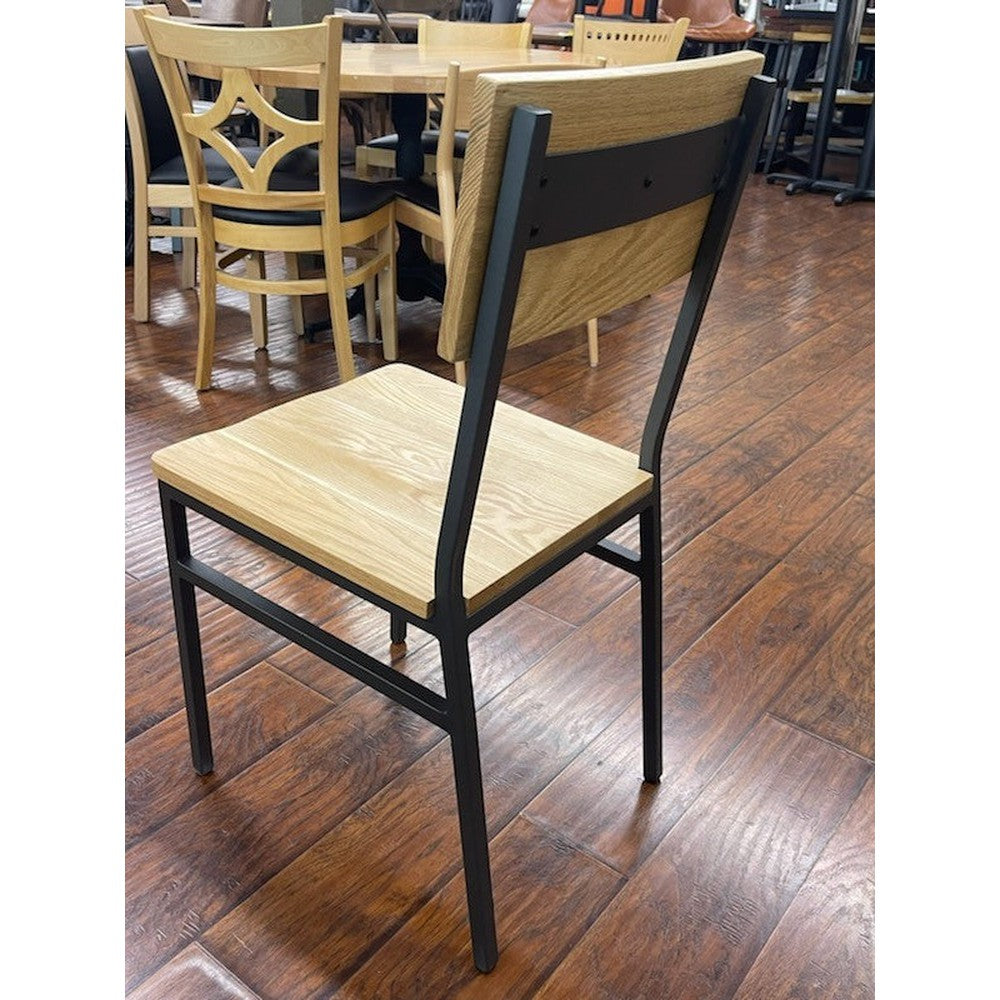 Natural Oak Industrial Style Chair with Dark Gray Metal Frame