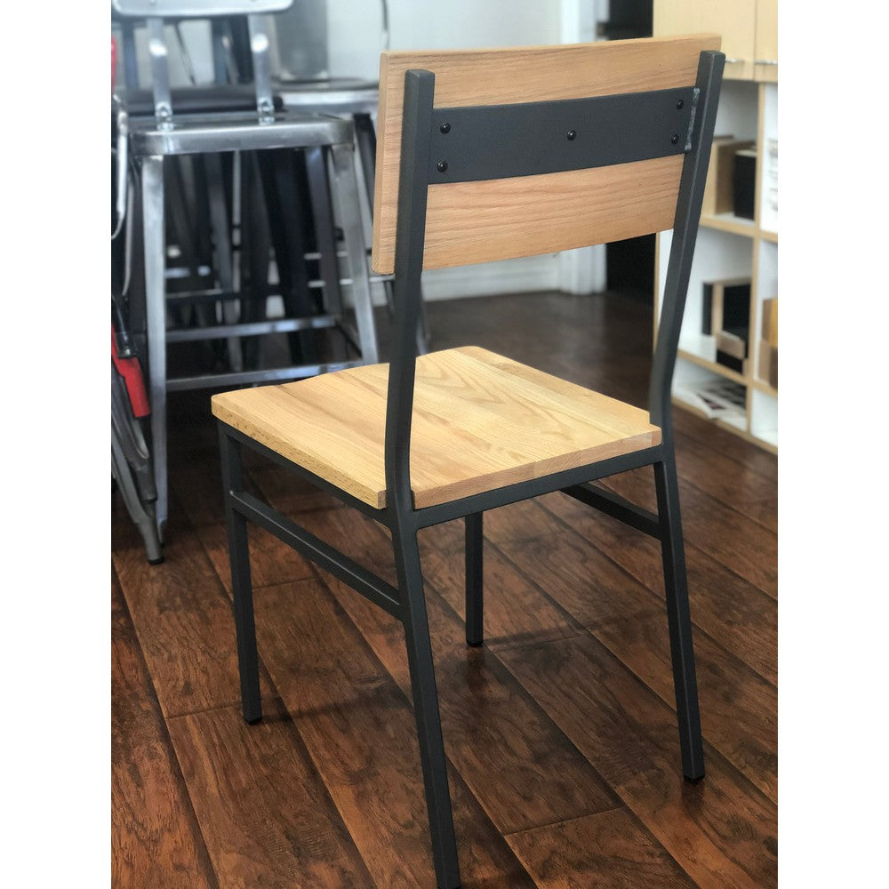 Natural Oak Industrial Style Chair with Dark Gray Metal Frame