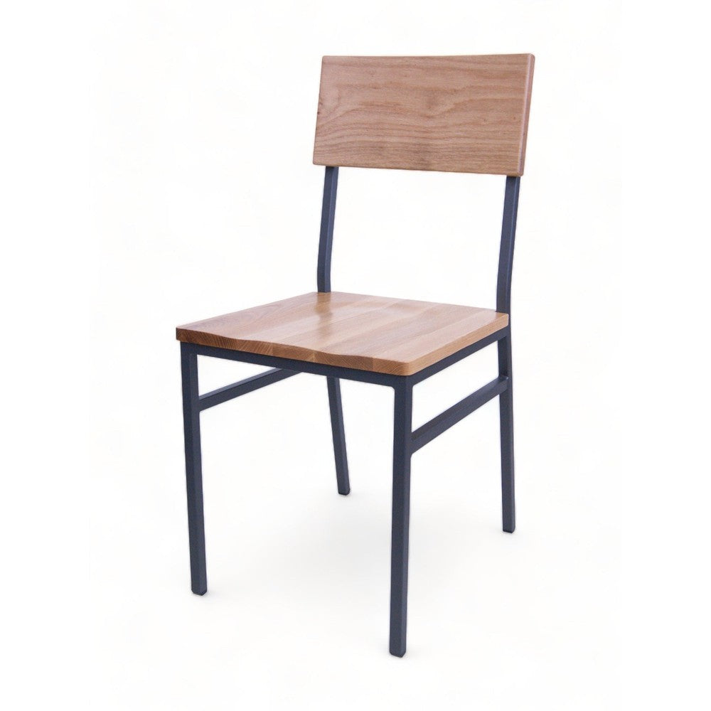 Natural Oak Industrial Style Chair with Dark Gray Metal Frame