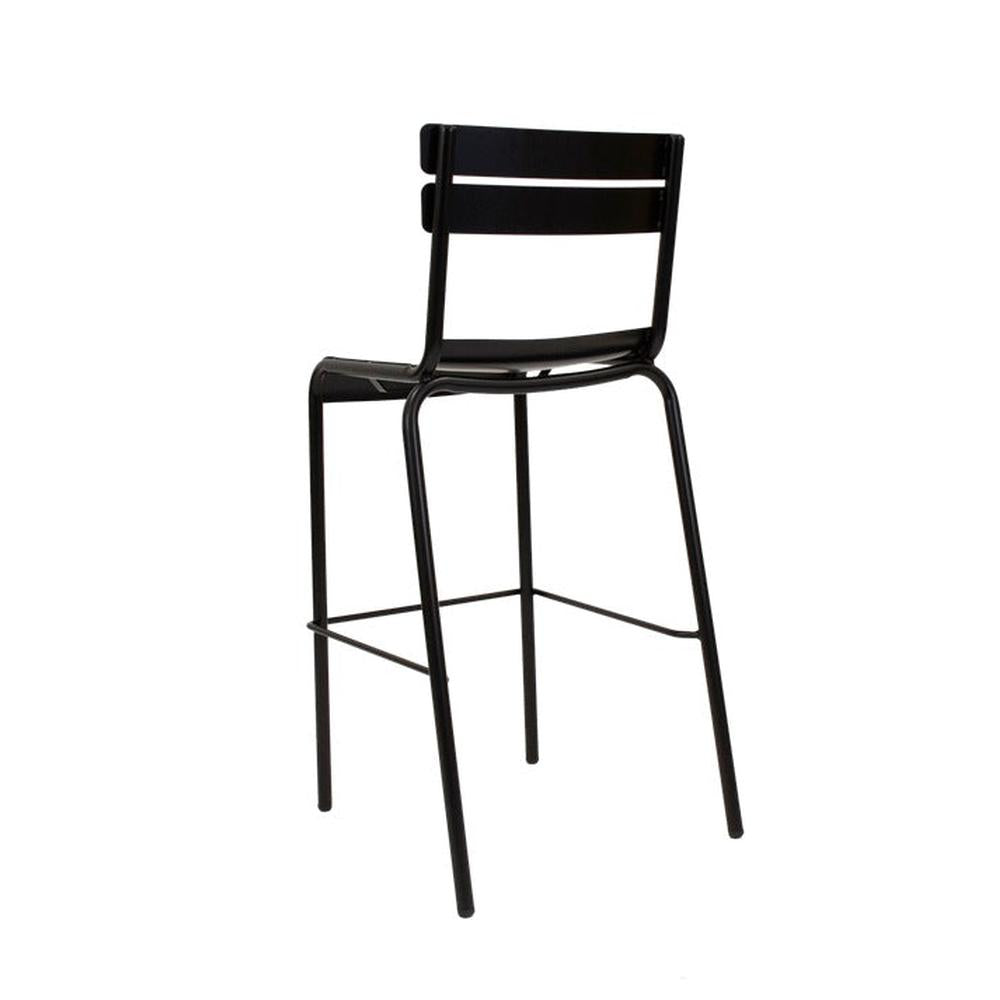 Black Metal Outdoor Bar Stool with Foot Ring