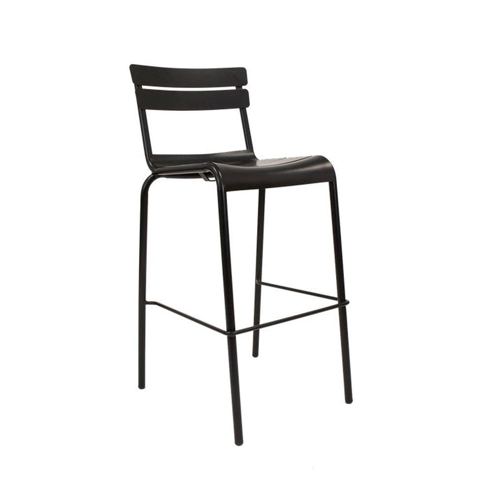 Black Metal Outdoor Bar Stool with Foot Ring