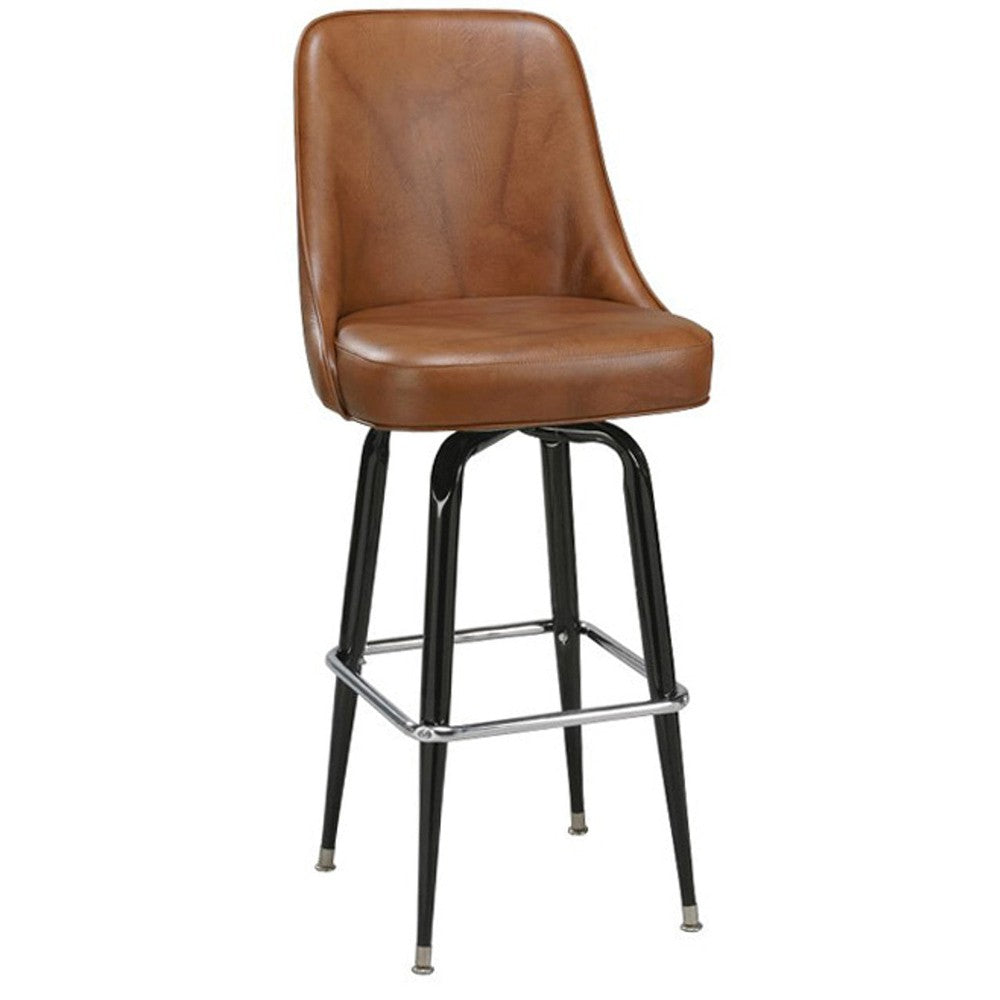 Custom Upholstered Square Black Frame Bar Stool with Chrome Footrest