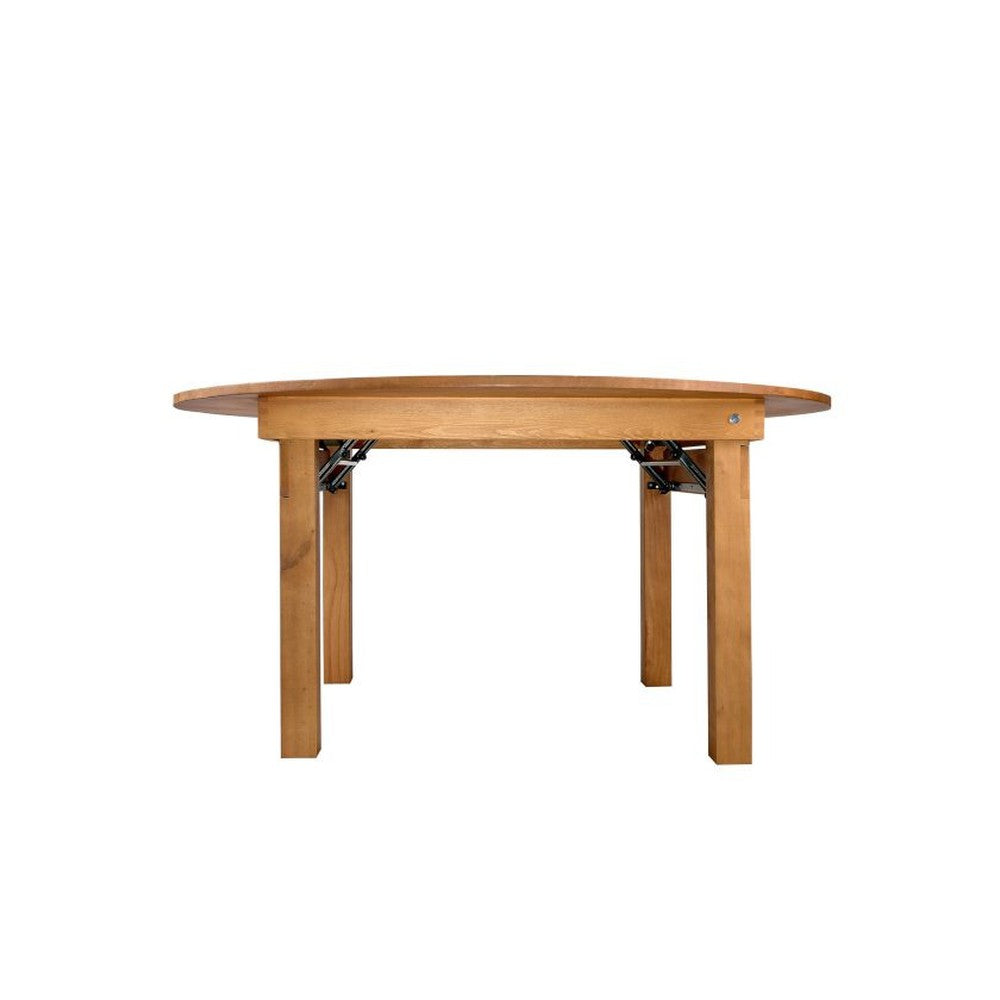 Rustic Solid Pine Round Folding Straight Leg Farm Table