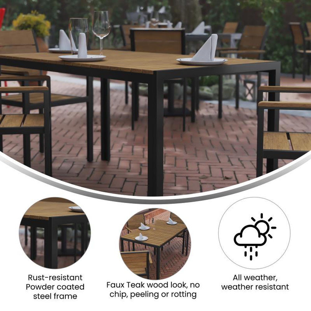Finch Commercial Grade Outdoor Dining Table 55" x 31" with Faux Teak Poly Slats and Metal Frame
