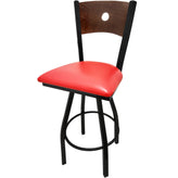 bullseye wood back barstool with black swivel frame