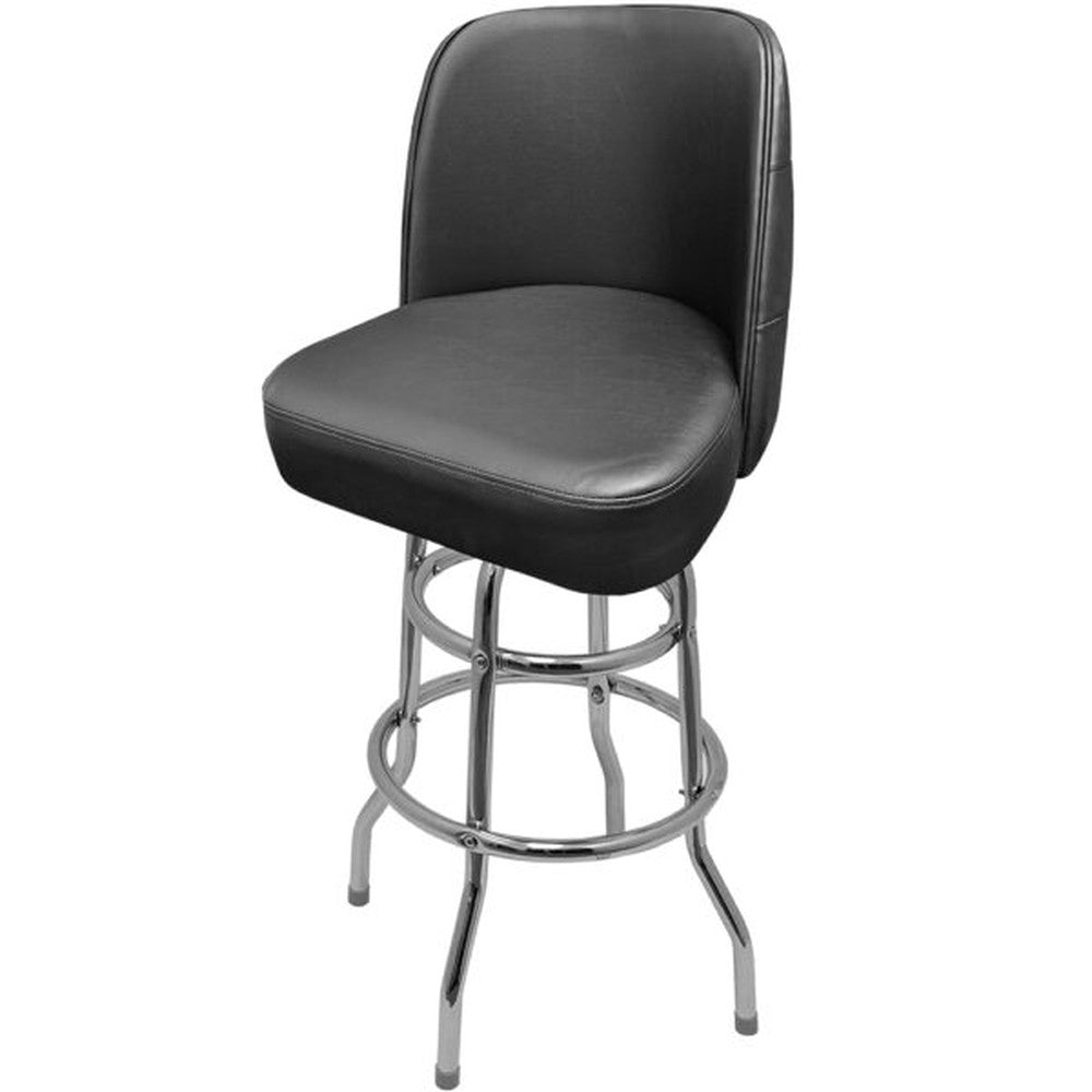 Tufted Back Bucket Barstool with Double Rung Chrome Swivel Frame