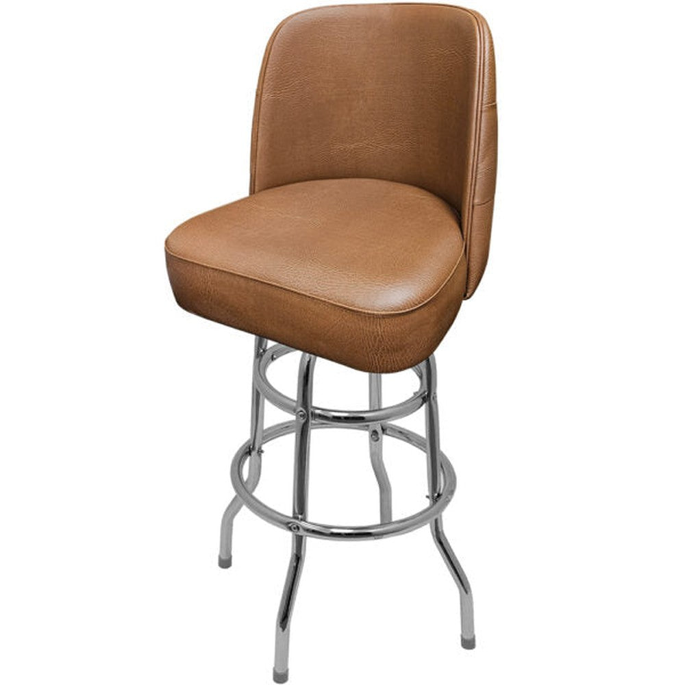 Tufted Back Bucket Barstool with Double Rung Chrome Swivel Frame