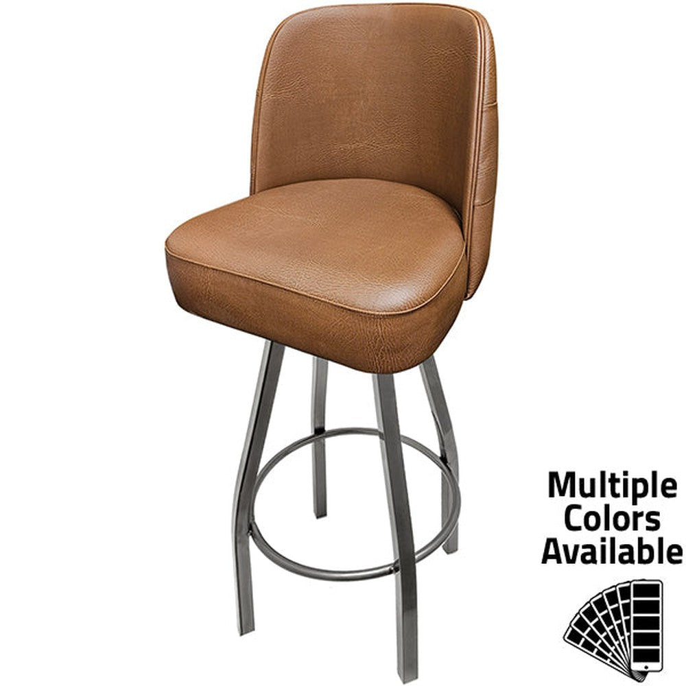 Tufted Back Bucket Barstool with Clear Coat Swivel Frame