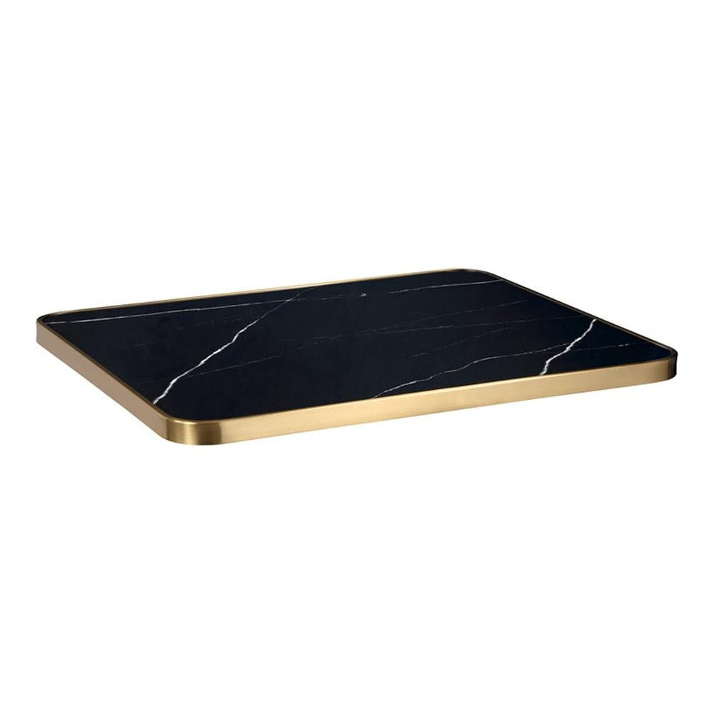 1-1/8" Marbled Black Sintered Stone Outdoor Table Tops with Gold Edge