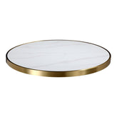 1-1/8" Marbled Gray and White Sintered Stone Outdoor Table Tops with Gold Edge