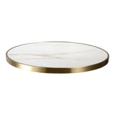 1-1/8" Marbled White Sintered Stone Outdoor Table Tops with Gold Edge