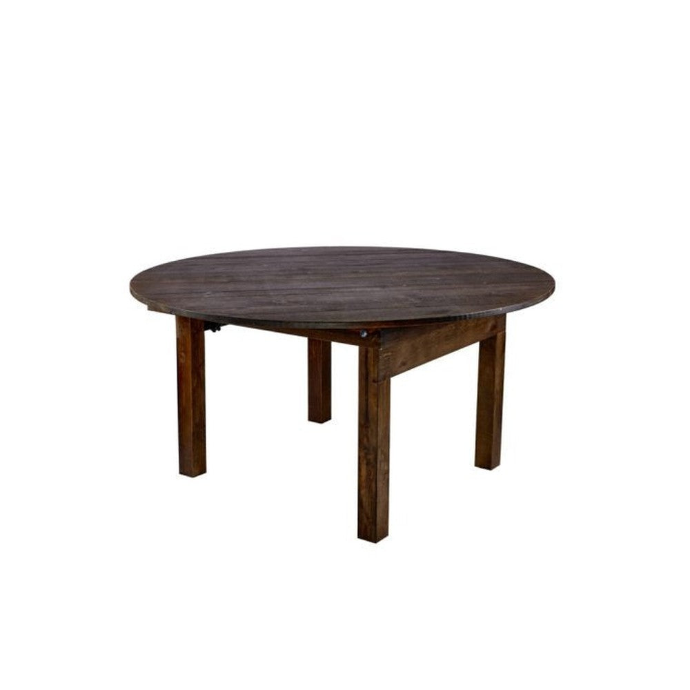 Rustic Solid Pine Round Folding Straight Leg Farm Table