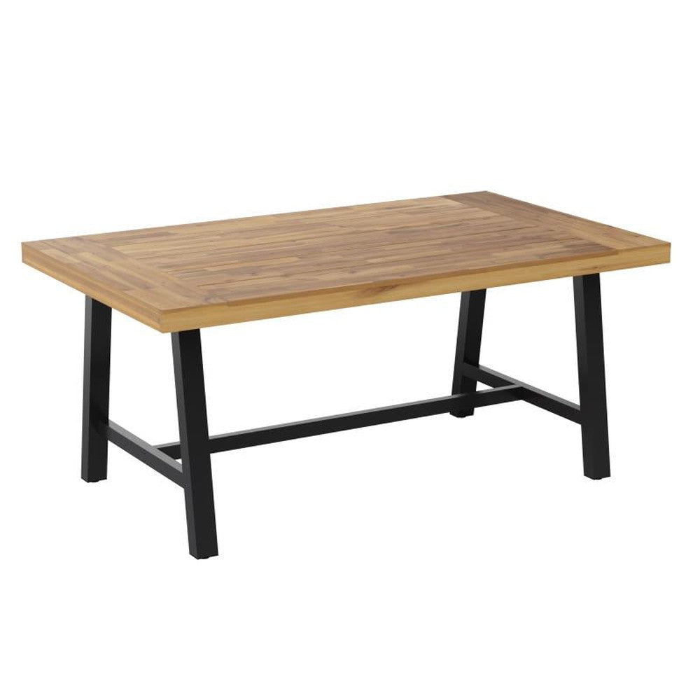 Rafe Commercial Grade Acacia Outdoor Wood Dining Table with Metal Base