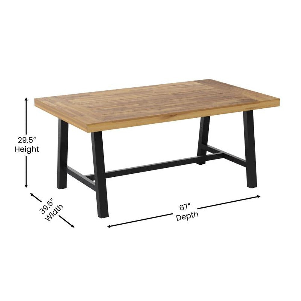 Rafe Commercial Grade Acacia Outdoor Wood Dining Table with Metal Base