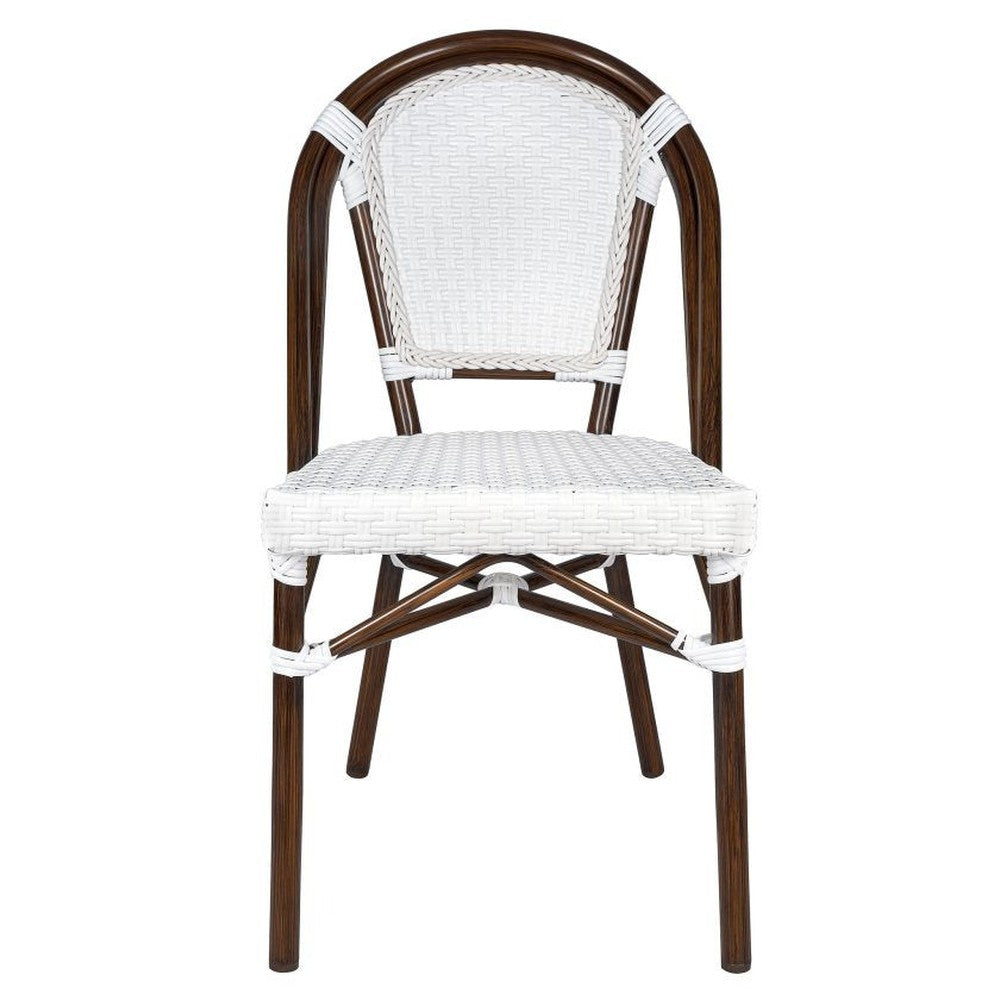 Bistro Patio Dining Chairs With Hand Woven Rattan and Brush Stroke Painted Aluminum Frames