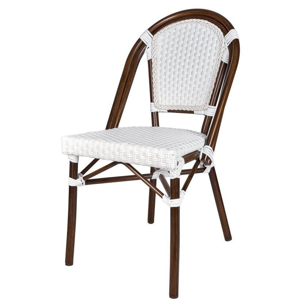 Bistro Patio Dining Chairs With Hand Woven Rattan and Brush Stroke Painted Aluminum Frames