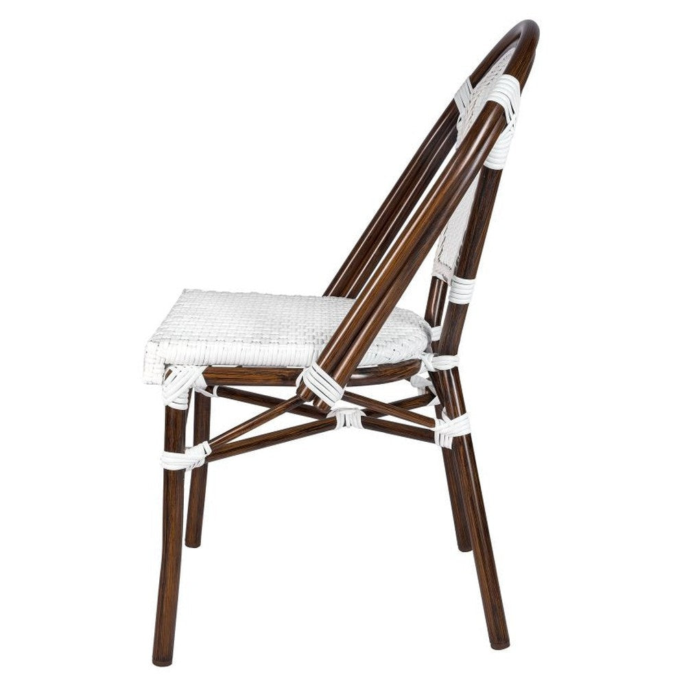 Bistro Patio Dining Chairs With Hand Woven Rattan and Brush Stroke Painted Aluminum Frames