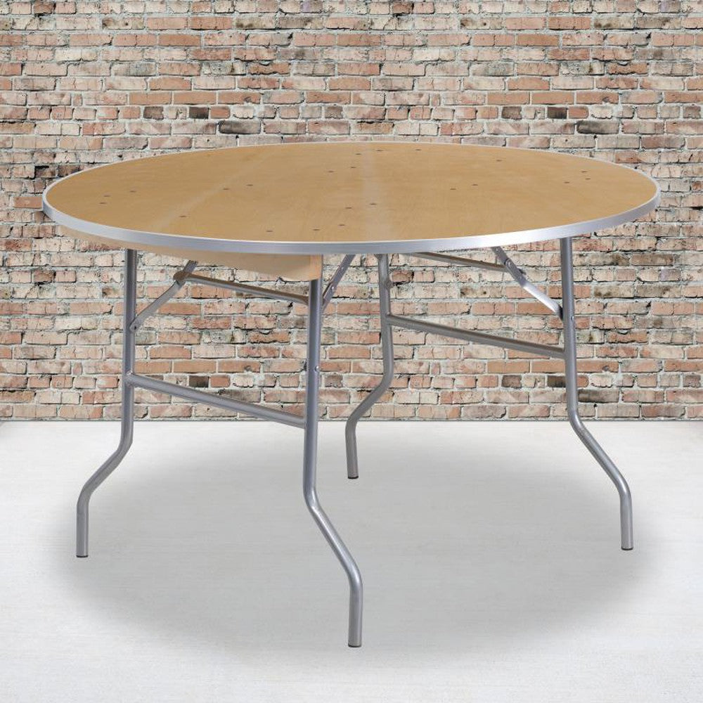 Round Birchwood Folding Banquet Table