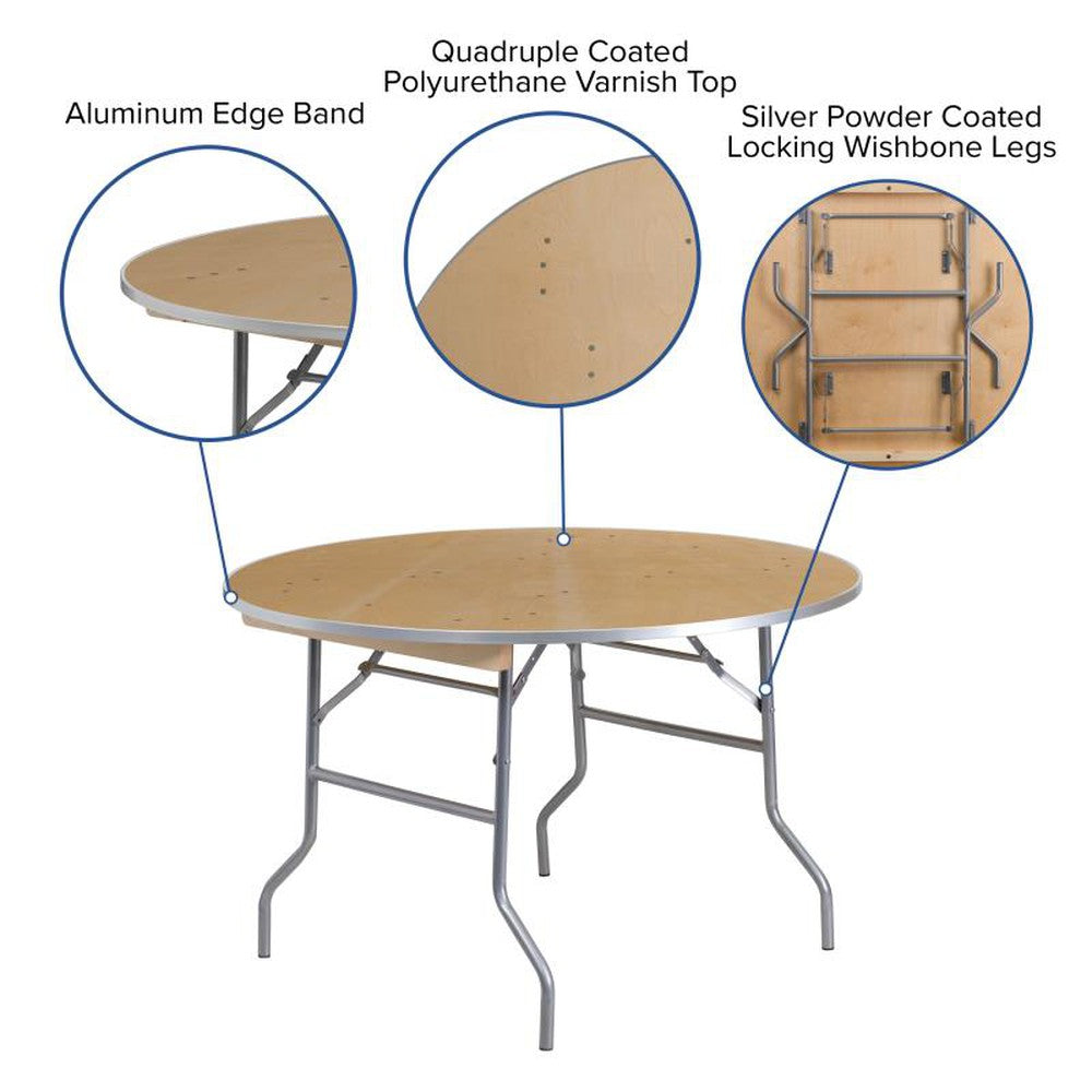 Round Birchwood Folding Banquet Table