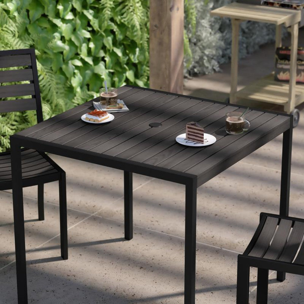 Lark Outdoor Dining Table with Synthetic Gray Wash Teak Poly Slats