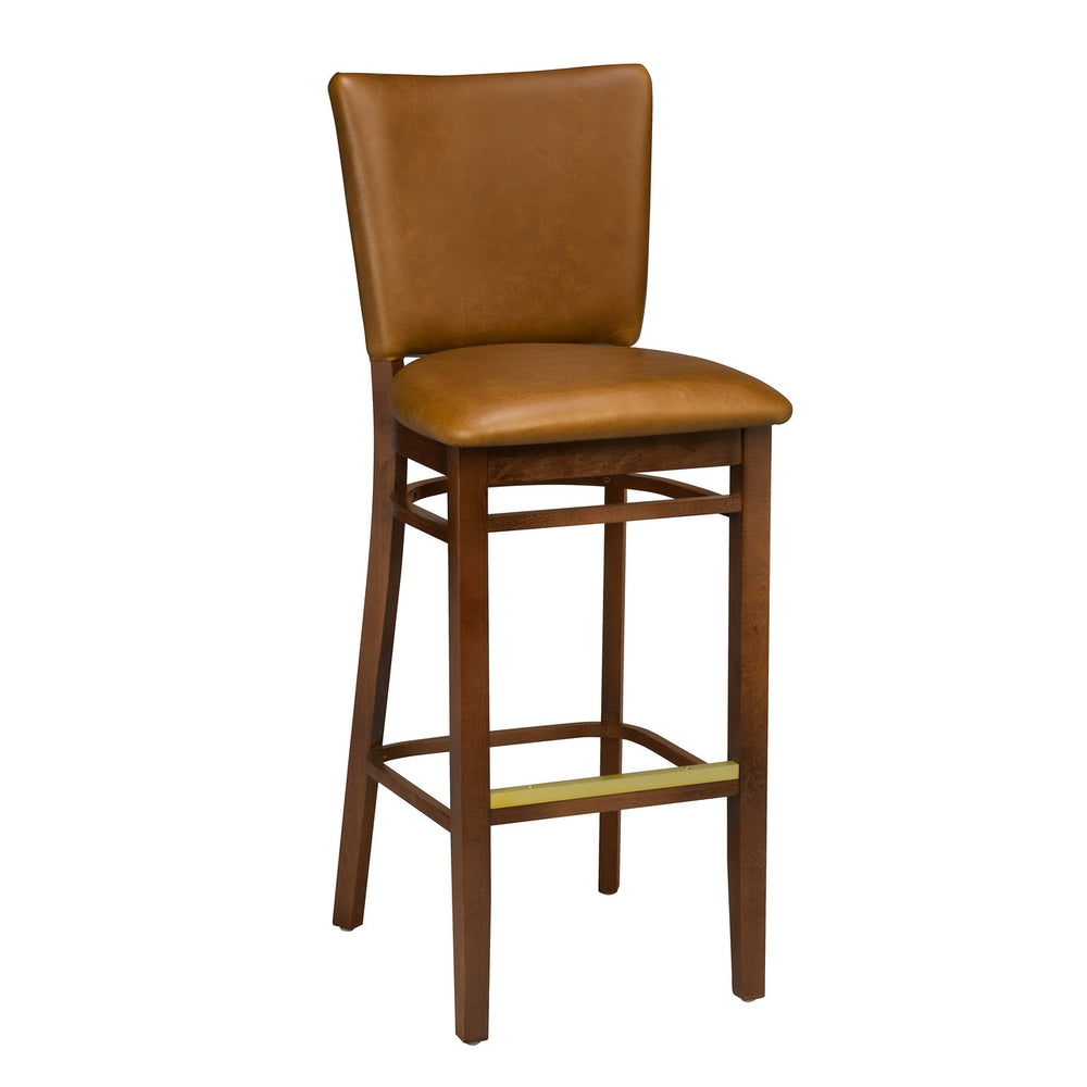 wood bar stool with upholstered seat and back