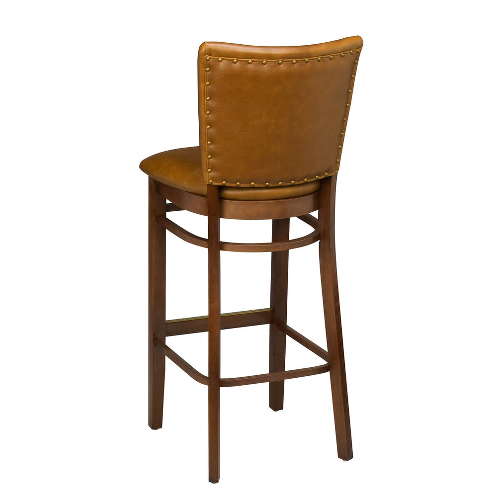 wood bar stool with upholstered seat and back