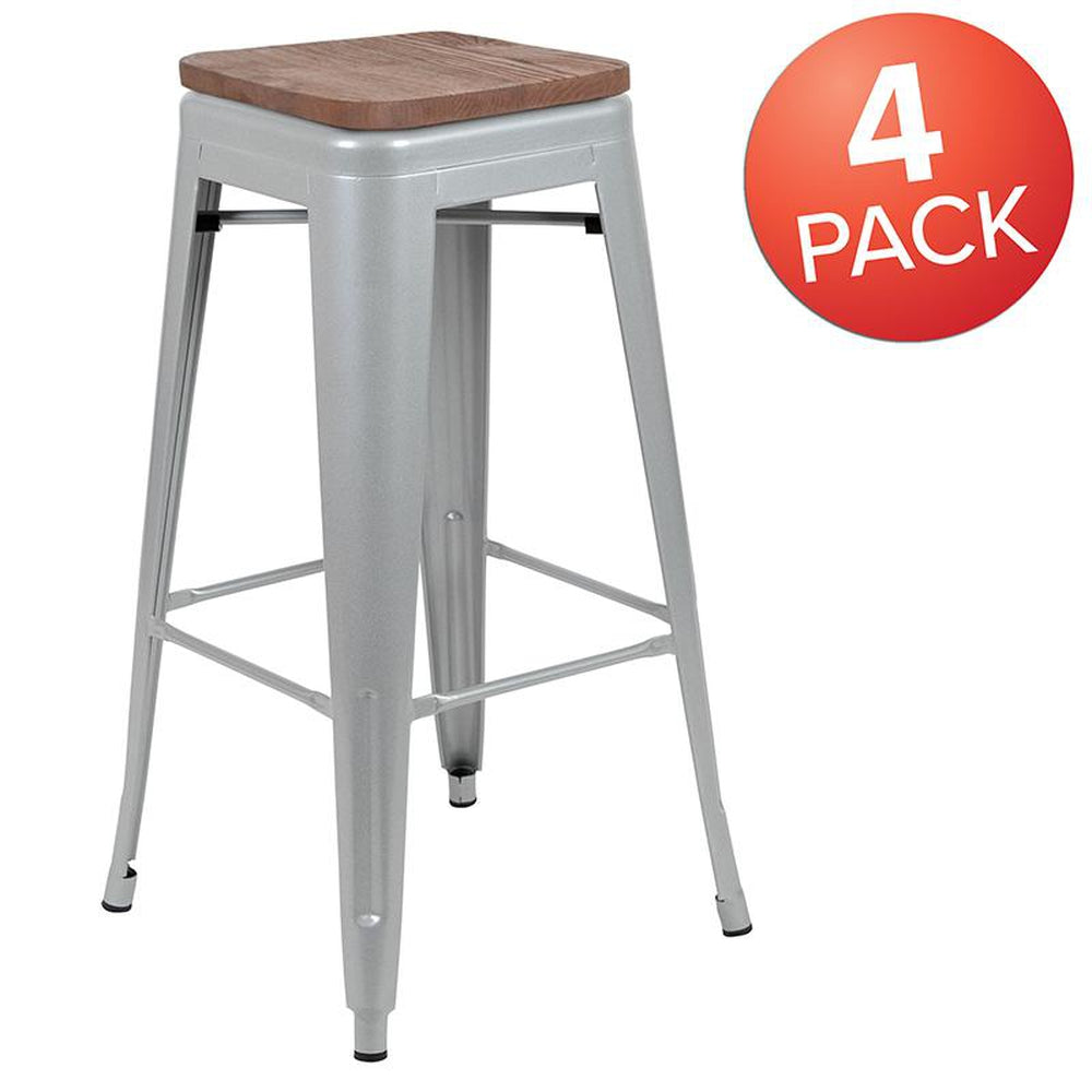 30 inch high metal indoor bar stool with wood seat stackable set of 4