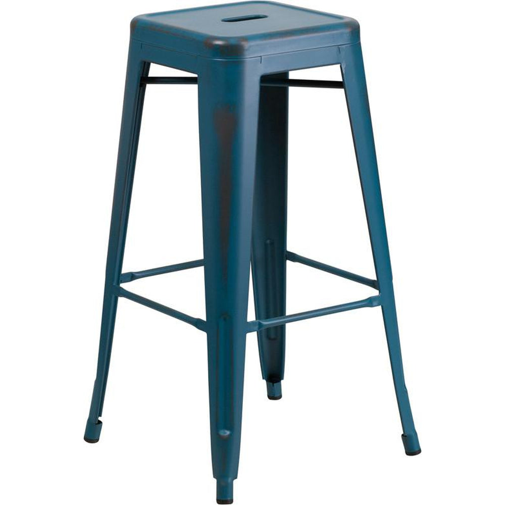 Tolix Style 30 High Backless Distressed Metal Outdoor Bar Stool