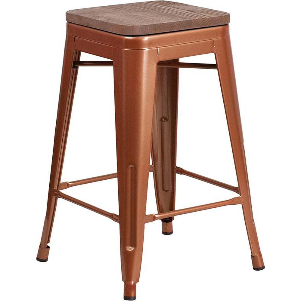 24in High Backless Counter Height Stool With Square Wood Seat Bar   Et Bt3503 24 Poc Wd Gg 